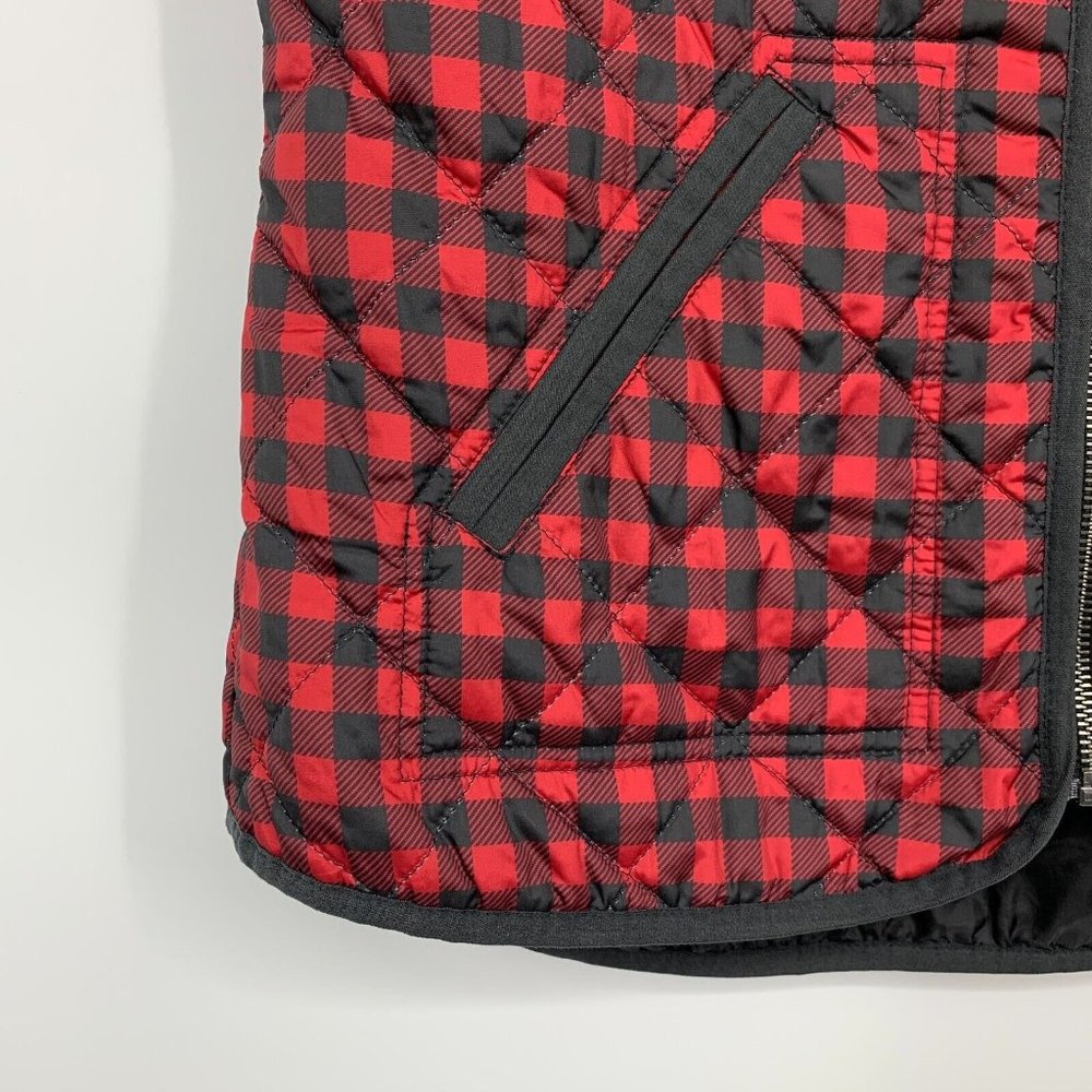 Old Navy Vest Red Black Plaid Check Quilted Puffer Full Zip - Picture 4 of 9